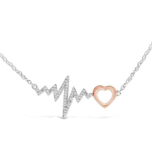 14K Rose Gold Plated Silver Diamond Accent Zig Zag Heart Necklace