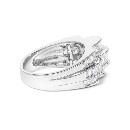 14K White Gold 1-1/4 Cttw Baguette Diamond Wave Design Band Ring