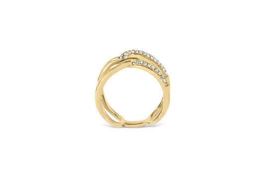 18K Yellow Gold Plated .925 Sterling Silver Pave Set 1/4 Cttw Diamond Open Crossover Band Ring (H-I Color, I1-I2 Clarity)