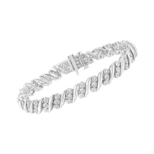 White metal bracelet with alternating twisted and gemstone-studded links, shown at a slight angle.