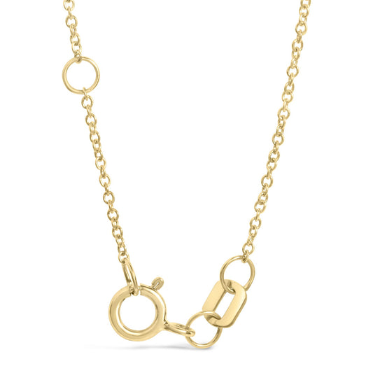 Yellow metal bracelet chain with round clasp and links, shown in a close-up front angle view on a white background.