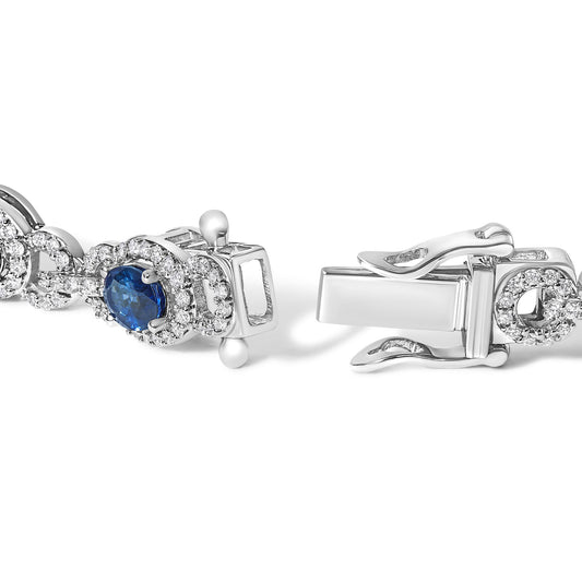 14K White Gold Vintage-Inspired Oval Blue Sapphire & Diamond Link Bracelet
