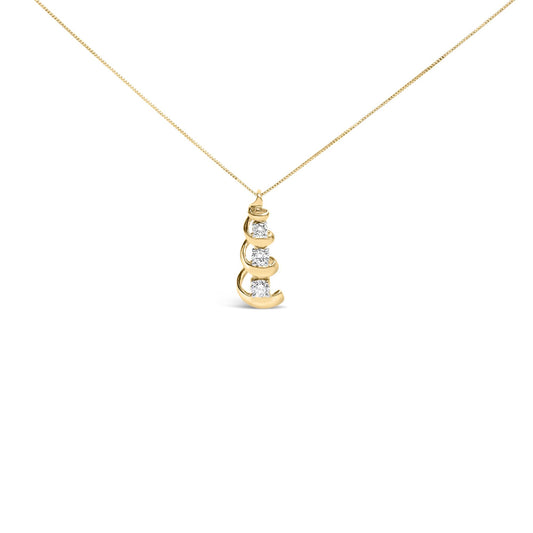 Yellow necklace with a pendant featuring three round white gemstones in prong settings, shown against a white background with a front-facing angle.