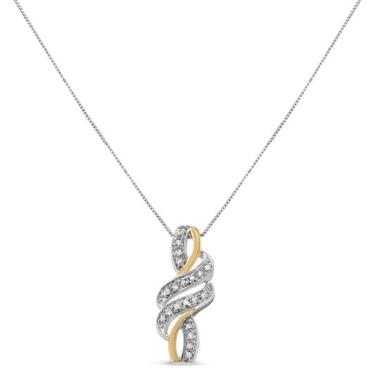 Yellow necklace with a twisted pendant featuring white round pave-set gemstones, shown in a front-facing angle.