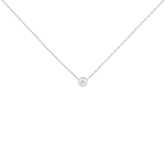 White metal necklace with a round bezel-set white gemstone pendant, shown from a front angle on a white background.