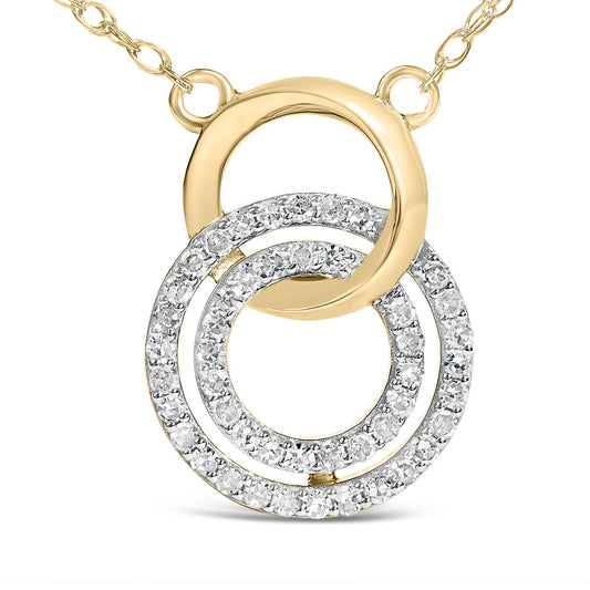 Front view of 14K yellow gold plated sterling silver 1/3 Cttw interlocking diamond circles necklace on white