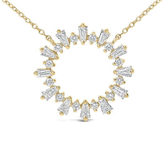 14K Yellow Gold Plated Sterling Silver 3/4 Cttw Diamond Starburst Pendant Necklace