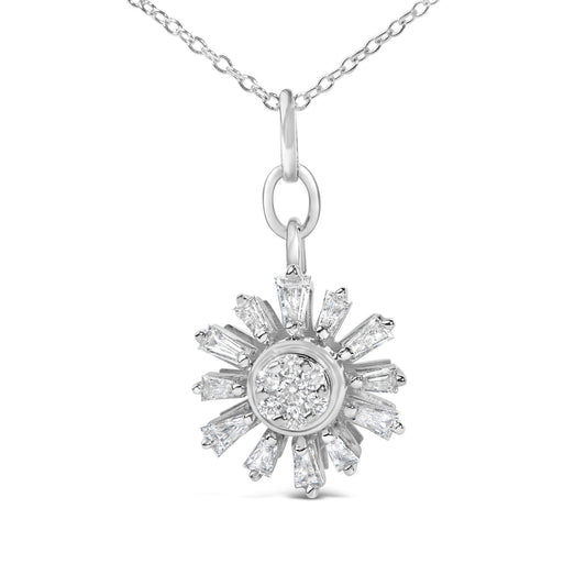 Sterling Silver 3/8 Cttw Diamond Starburst Medallion Pendant Necklace