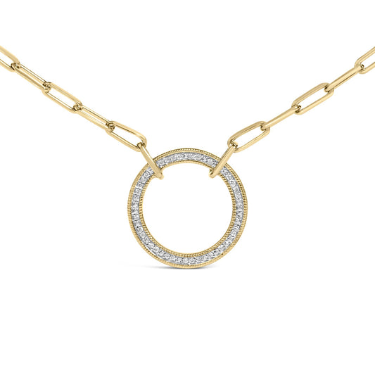 Gold Vermeil 1/10 Cttw Diamond Paperclip Chain Circle Pendant Necklace