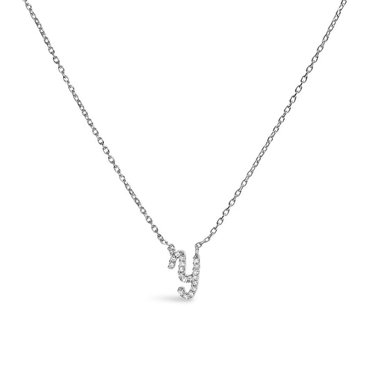 10K White Gold Diamond Accent A-Z Initial Script Style Pendant Necklace