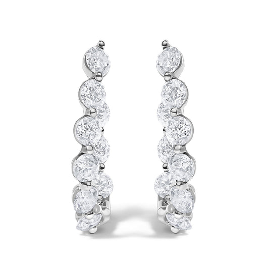 14K White Gold 3 3/4 Cttw Graduating Diamond Oval Hoop Earrings