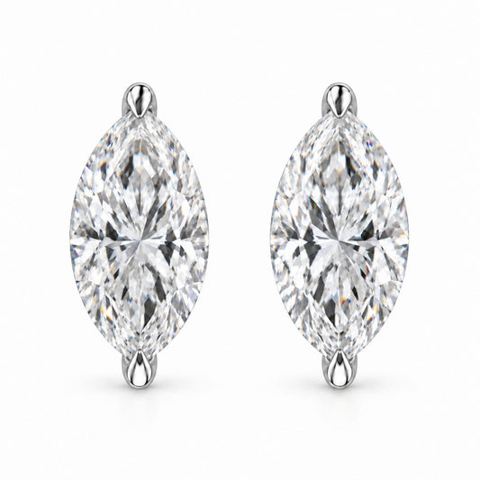 14K Gold Lab Grown Marquise Diamond Solitaire Stud Earrings