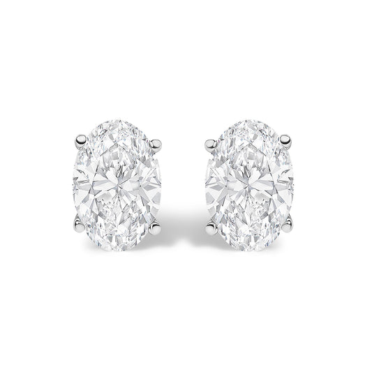 14K Gold Lab Grown Oval Solitaire Diamond Stud Earrings