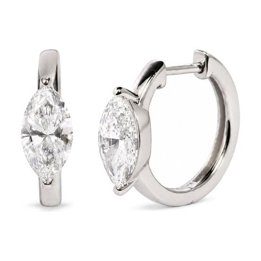 IGI Ceritfied 14K White Gold 1 1/2 Cttw Lab Grown Marquise Cut Diamond Solitaire Huggie Hoop Earrings