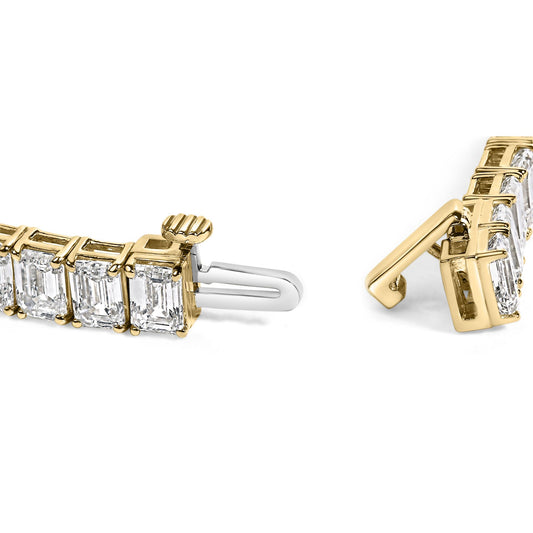IGI Certified 14K Yellow Gold 18 1/2 Cttw Emerald Cut Lab Grown Diamond Tennis Bracelet