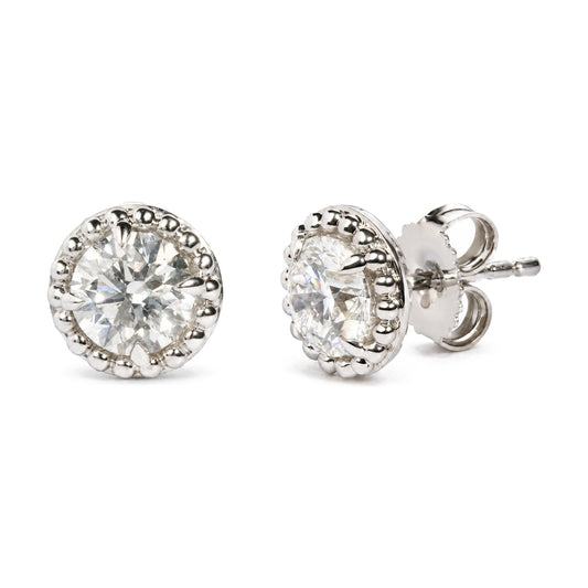 IGI Certified 14K White Gold 2.00 Cttw Lab Grown Diamond Beaded Halo Stud Earring