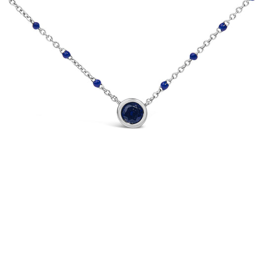 Sterling Silver Created Sapphire Bead Chain Necklace 18 Inch