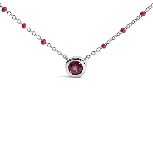 Sterling Silver Rhodolite Enamel Bead Chain Necklace 18 Inch