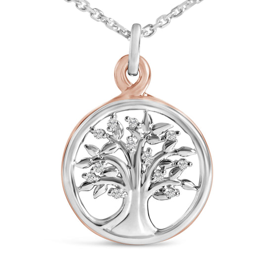 14K Rose Gold Plated Sterling Silver Diamond Accent Tree of Life Pendant Necklace