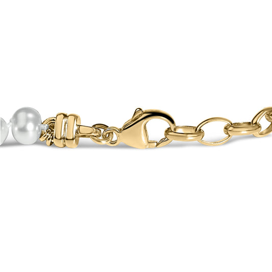 18K Yellow Gold Vermeil Cultured Pearl Station Link Bracelet