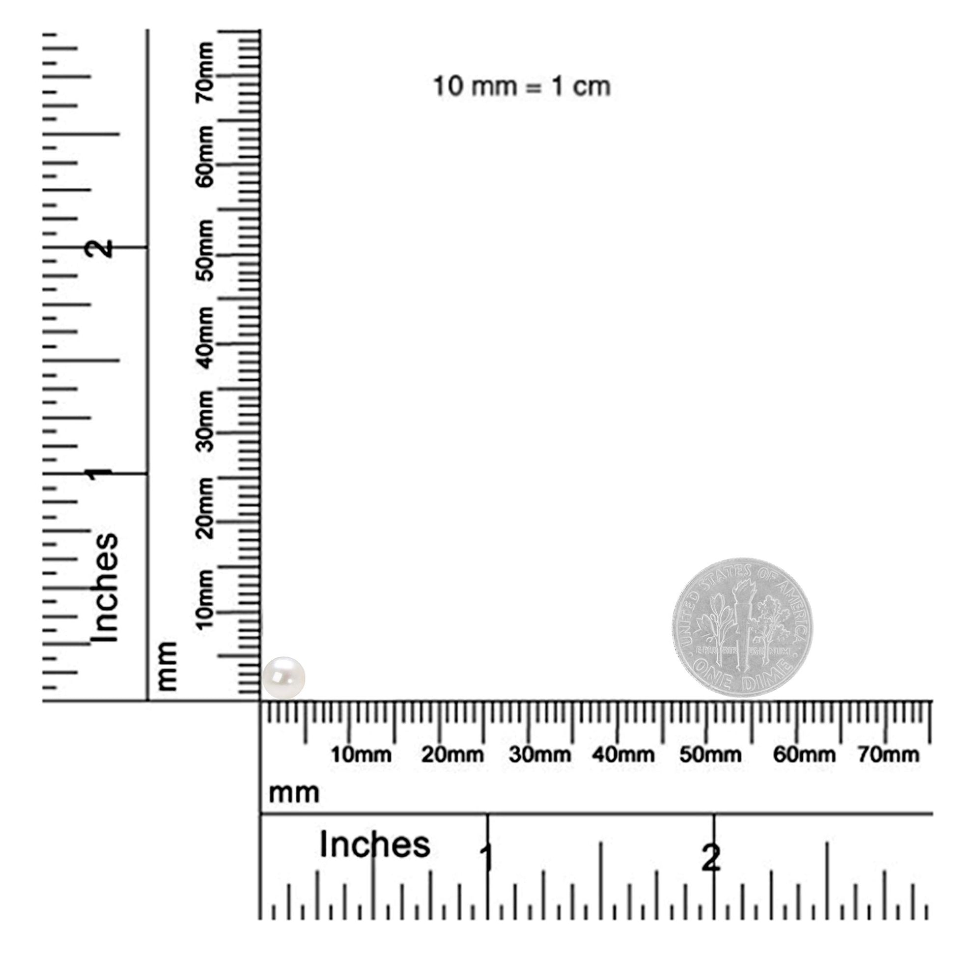 Single white metal stud earring with a white round gemstone, shown on a ruler and with a coin for size reference, top-down angle.