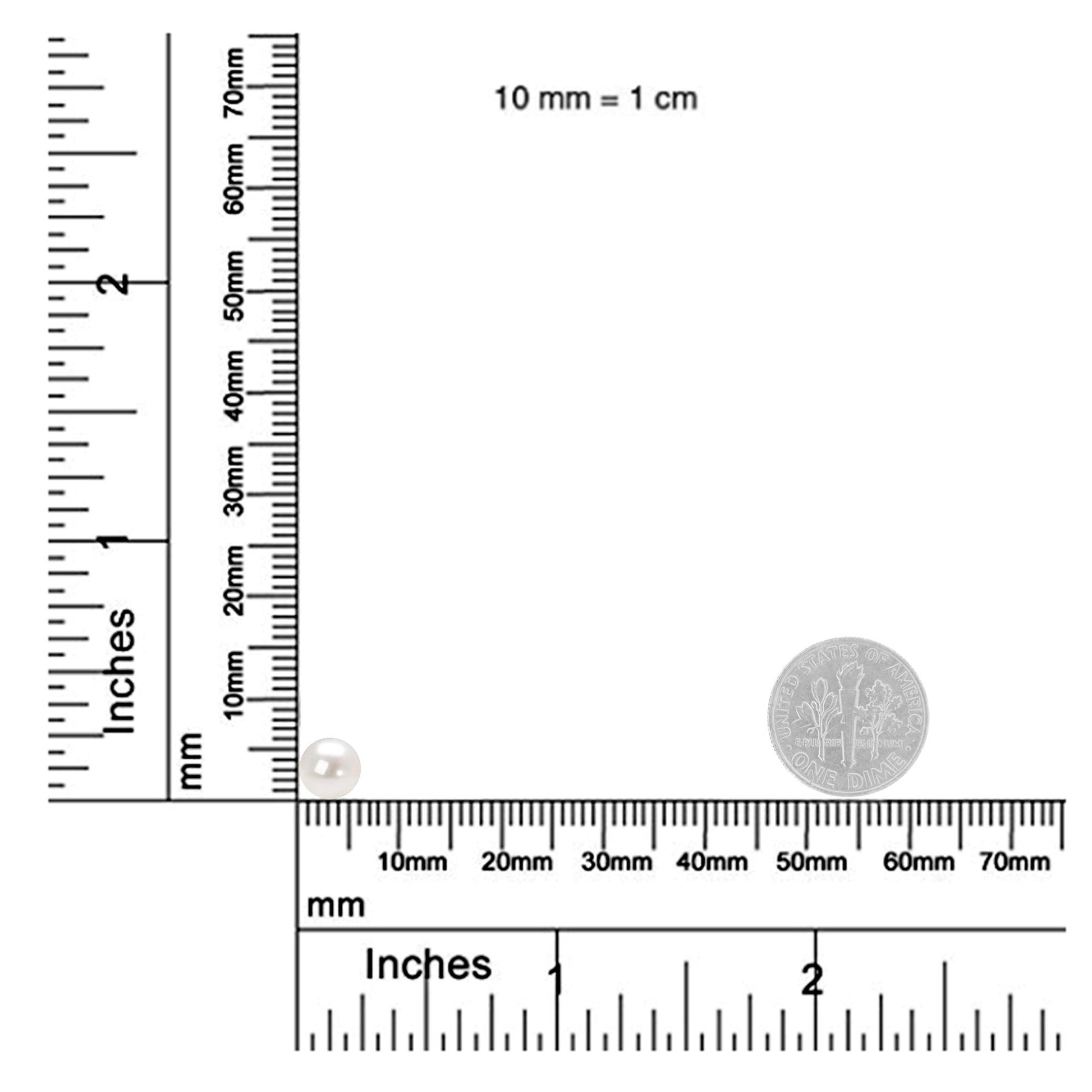 Single white metal earring with a round white gemstone, positioned on a ruler and scale for size reference, top-down angle.