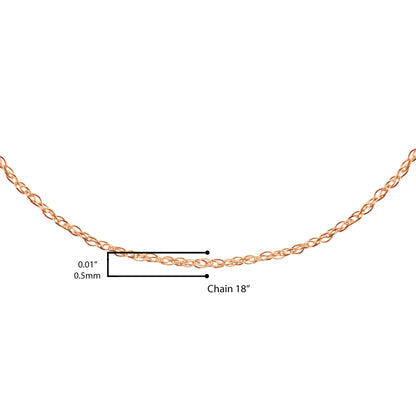 Close-up front view of a delicate rose-colored chain shown on a scale with measurement lines.