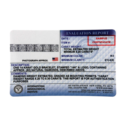 Alt text not provided as the image is of a certificate, not a jewelry piece.