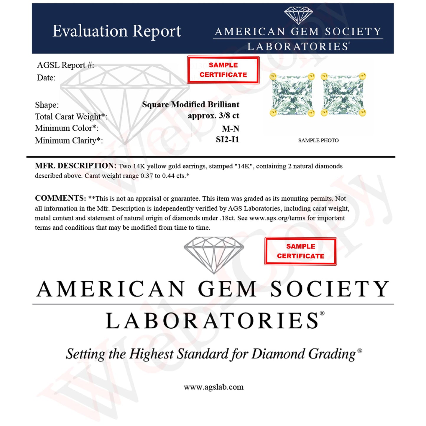 Close-up front view of a pair of yellow metal earrings featuring square princess cut white gemstones set in four-prong settings.