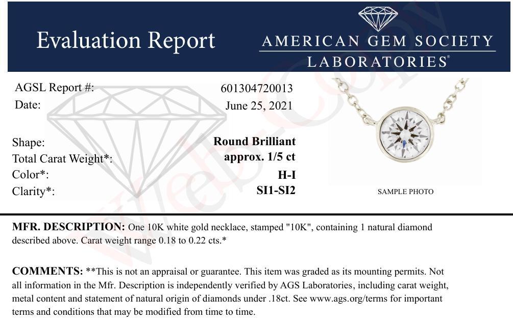 Alt text: Close-up front angle view of a white necklace with a round bezel-set white gemstone pendant.