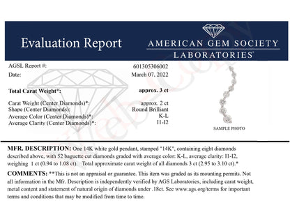 Alt text: White necklace shown on a scale, featuring round white gemstones in prong settings and baguette white gemstones in channel settings, photographed from a top-down angle.