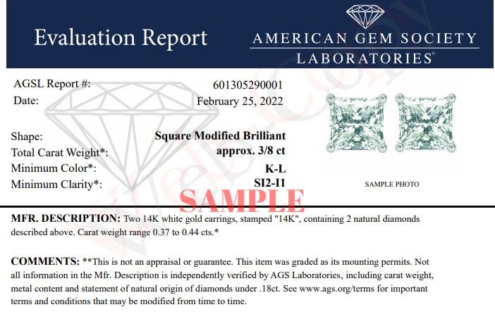 Pair of white metal earrings with square-shaped white gemstones set in four-prong settings, shown in a front-facing view on a plain background.