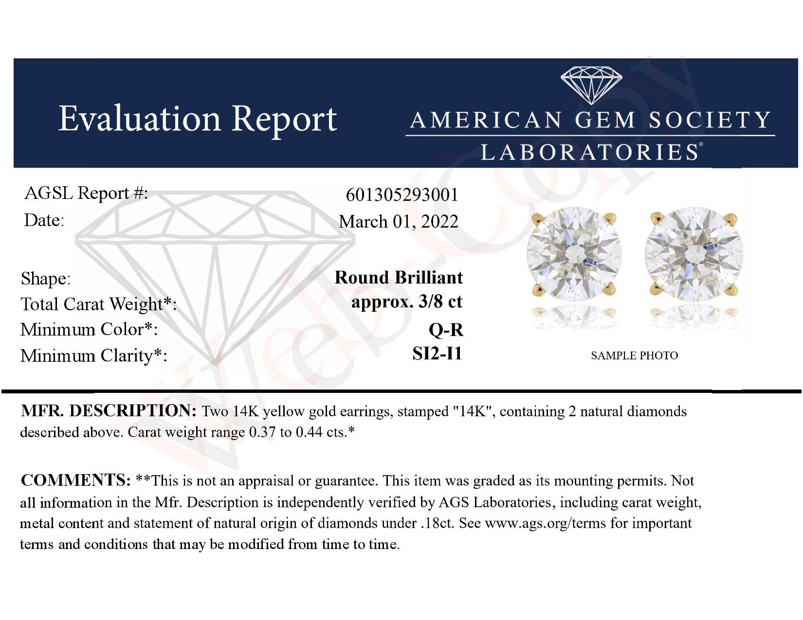 Pair of yellow metal stud earrings with round white gemstones in 4-prong settings, shown from a front angle.