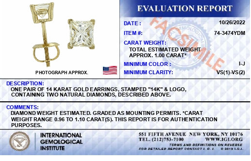 IGI Certified 14K Yellow Gold Cttw Princess-Cut Square
