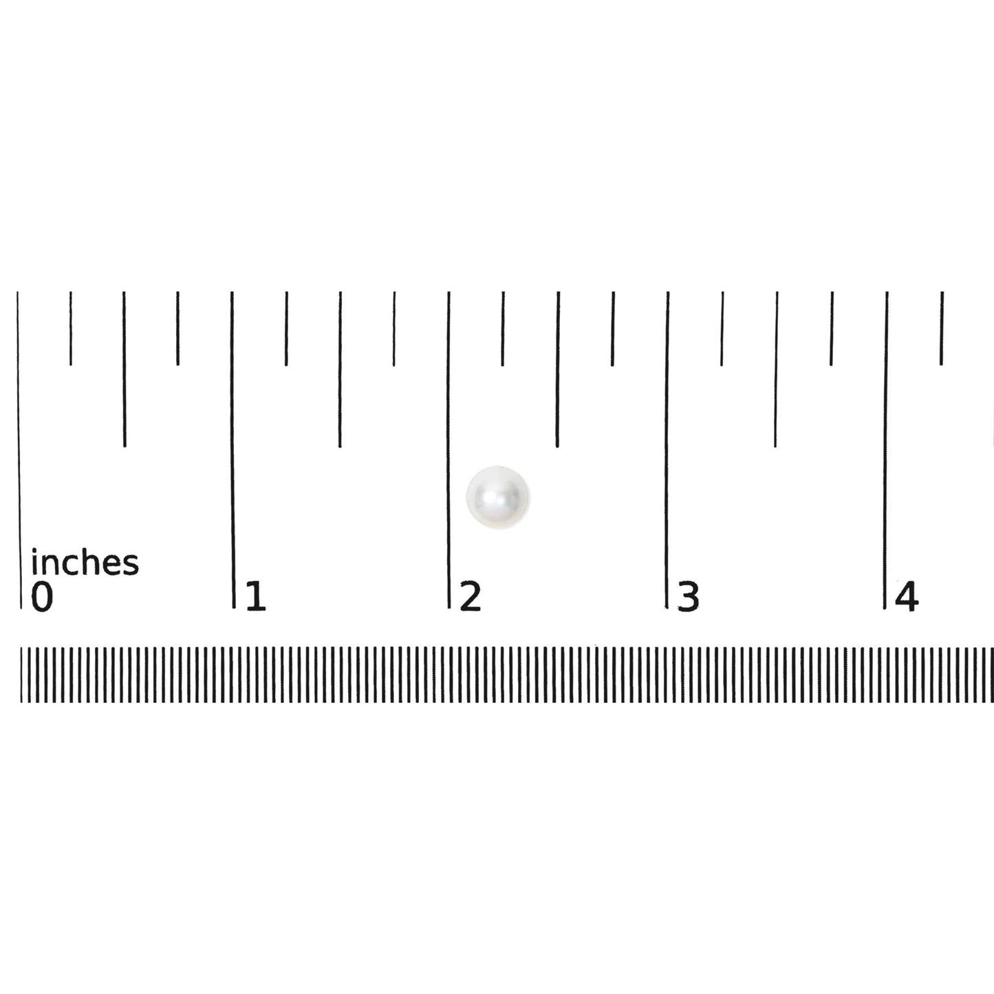 Single round white earring shown on a scale, front view.