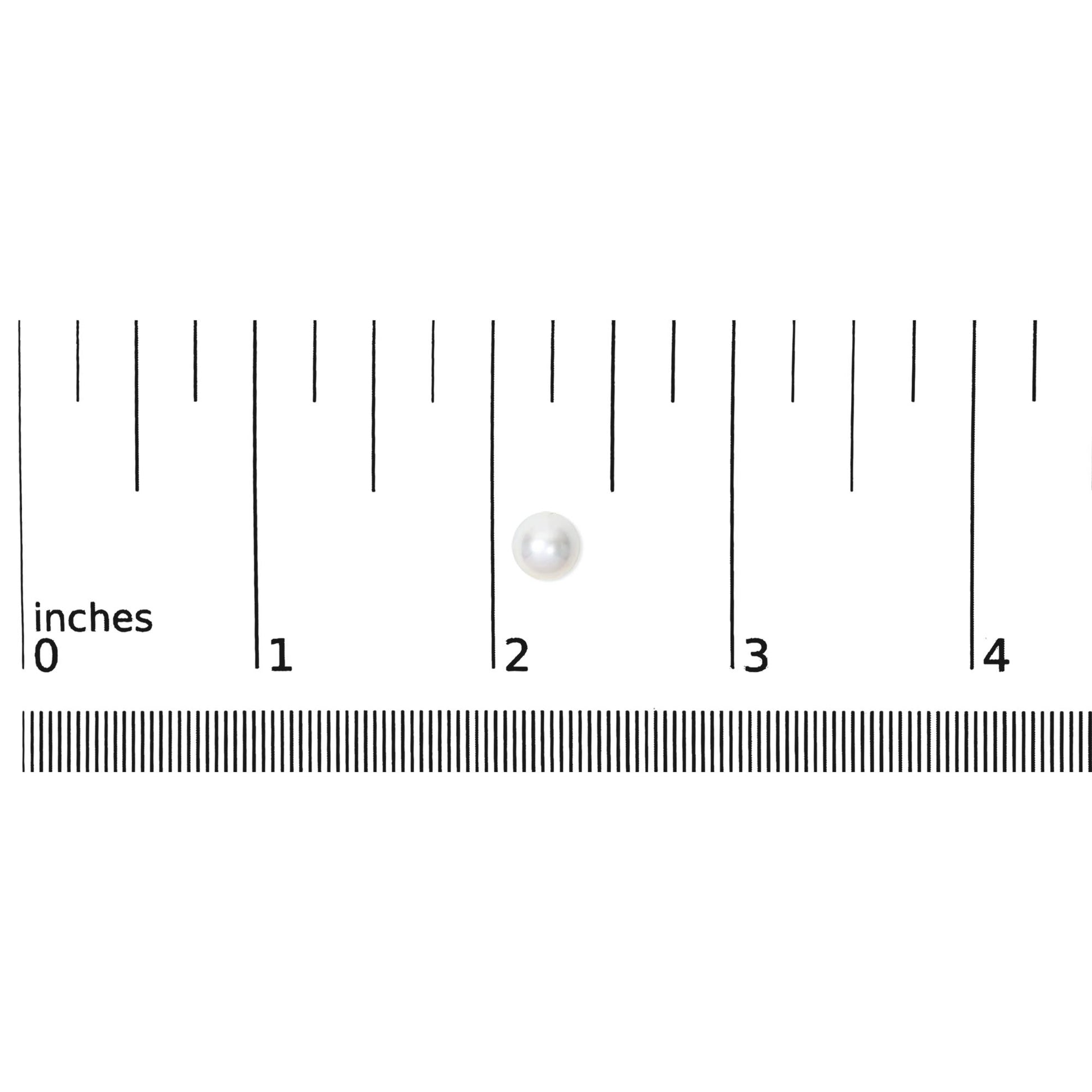 Single yellow metal stud earring with a round white gemstone, shown on a ruler scale, front angle.