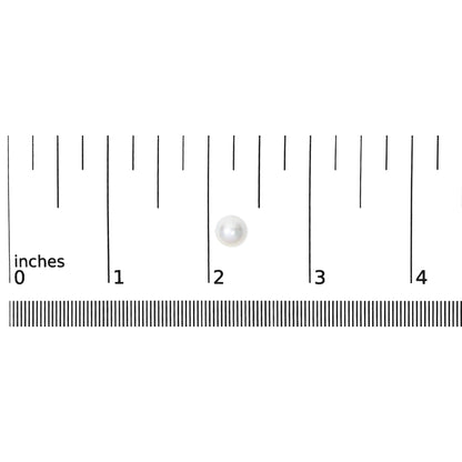 Single round white pearl earring shown on a ruler scale from a top-down angle.