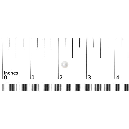Close-up, front view of a single yellow metal earring with a round white gemstone, shown on a measurement scale.