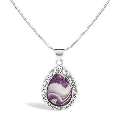 Sterling Silver Chevron Amethyst Teardrop Pendant Necklace