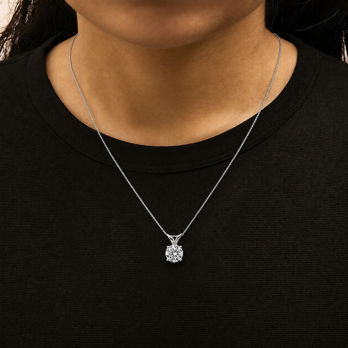 14K Gold Lab Grown Diamond Round Solitaire Pendant Necklace