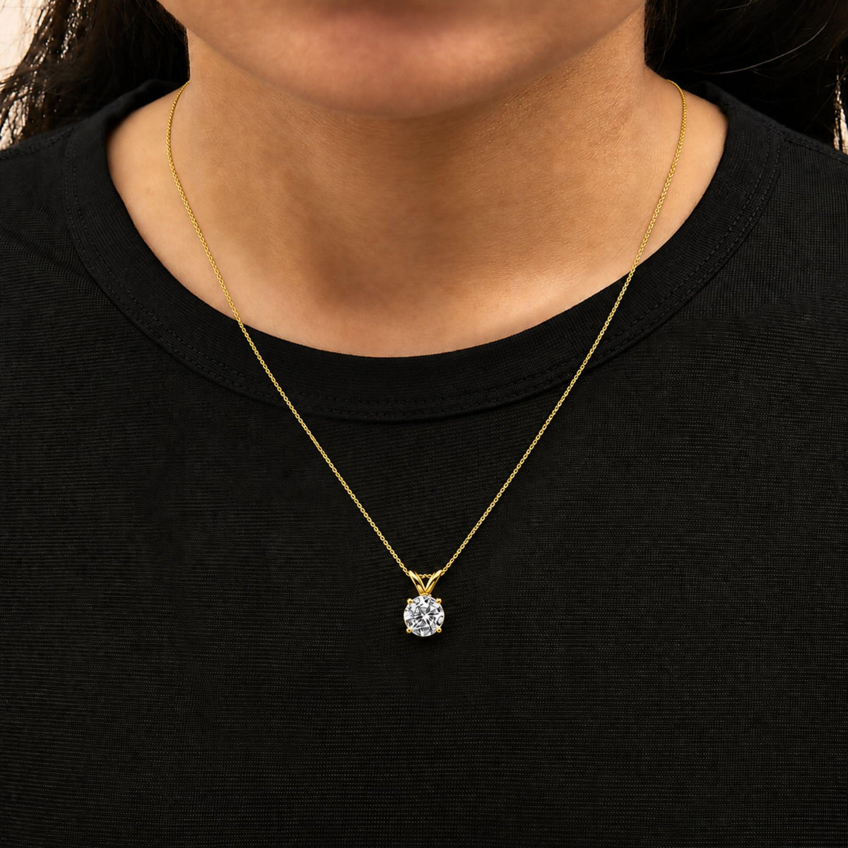 14K Gold Lab Grown Diamond Round Solitaire Pendant Necklace