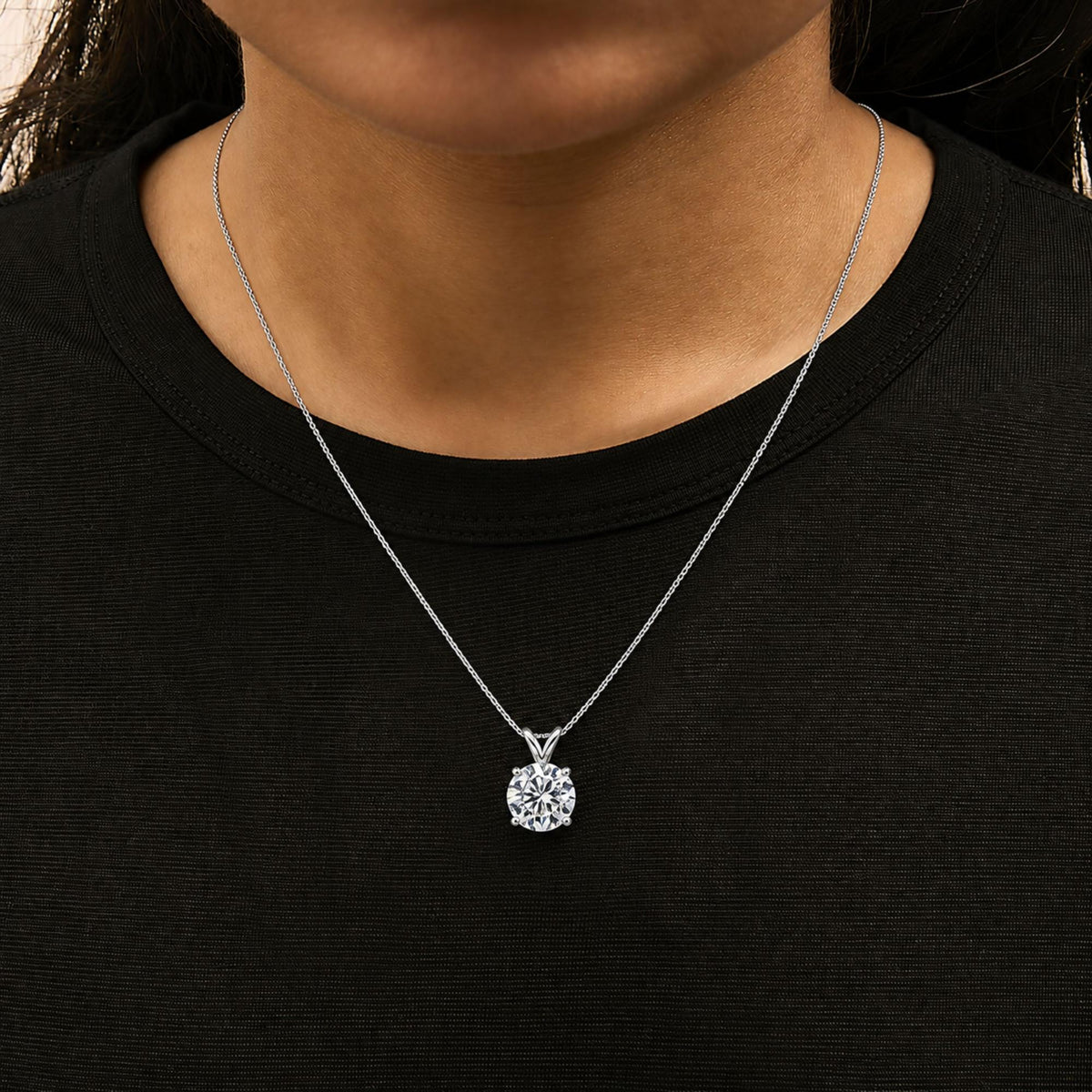14K Gold Lab Grown Diamond Round Solitaire Pendant Necklace