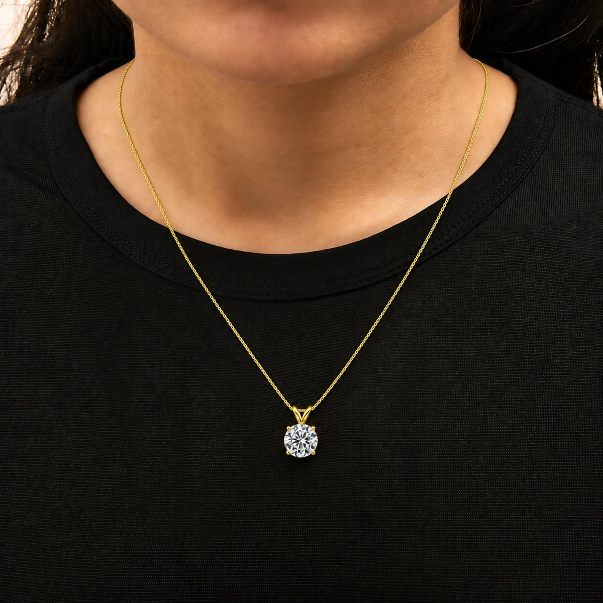 14K Gold Lab Grown Diamond Round Solitaire Pendant Necklace