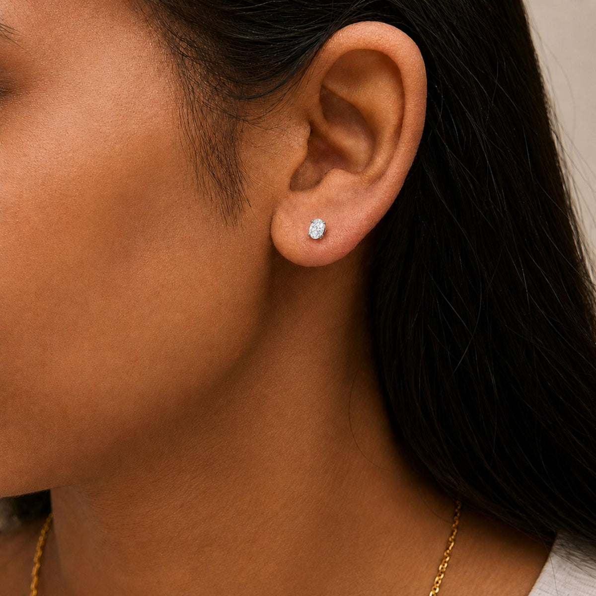 14K Gold Lab Grown Oval Solitaire Diamond Stud Earrings