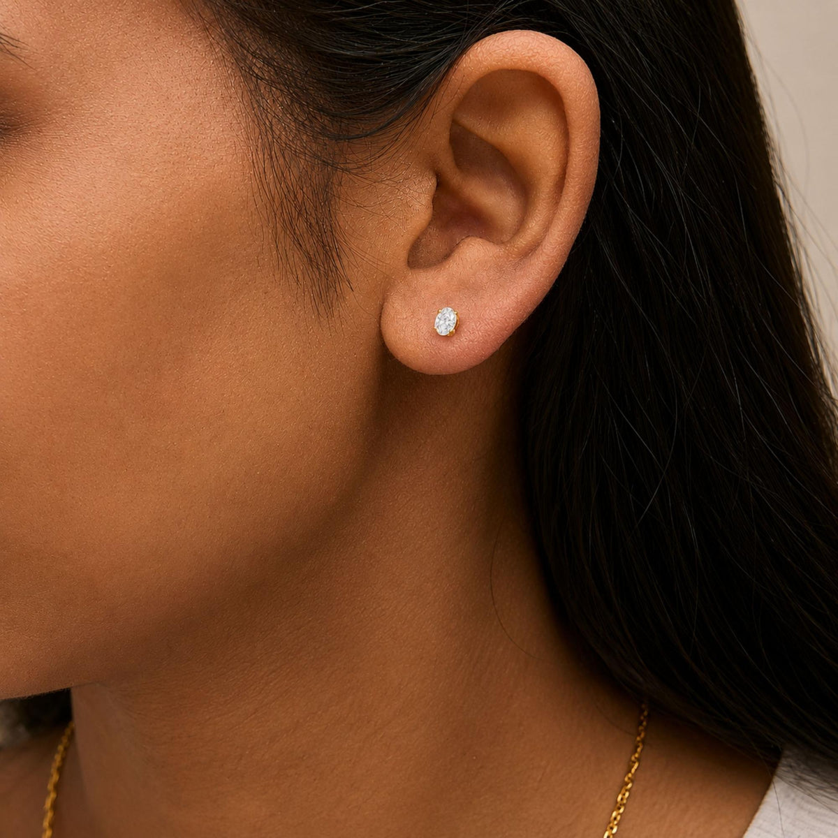 14K Gold Lab Grown Oval Solitaire Diamond Stud Earrings