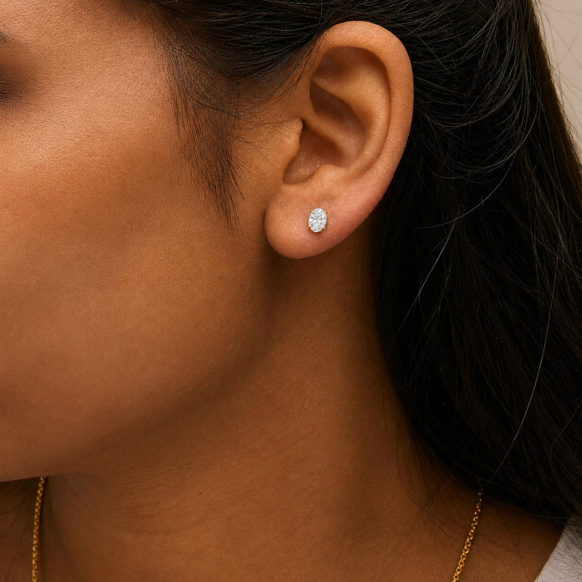 14K Gold Lab Grown Oval Solitaire Diamond Stud Earrings