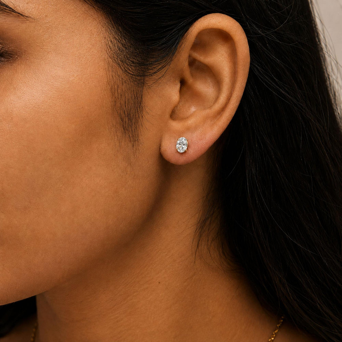 14K Gold Lab Grown Oval Solitaire Diamond Stud Earrings