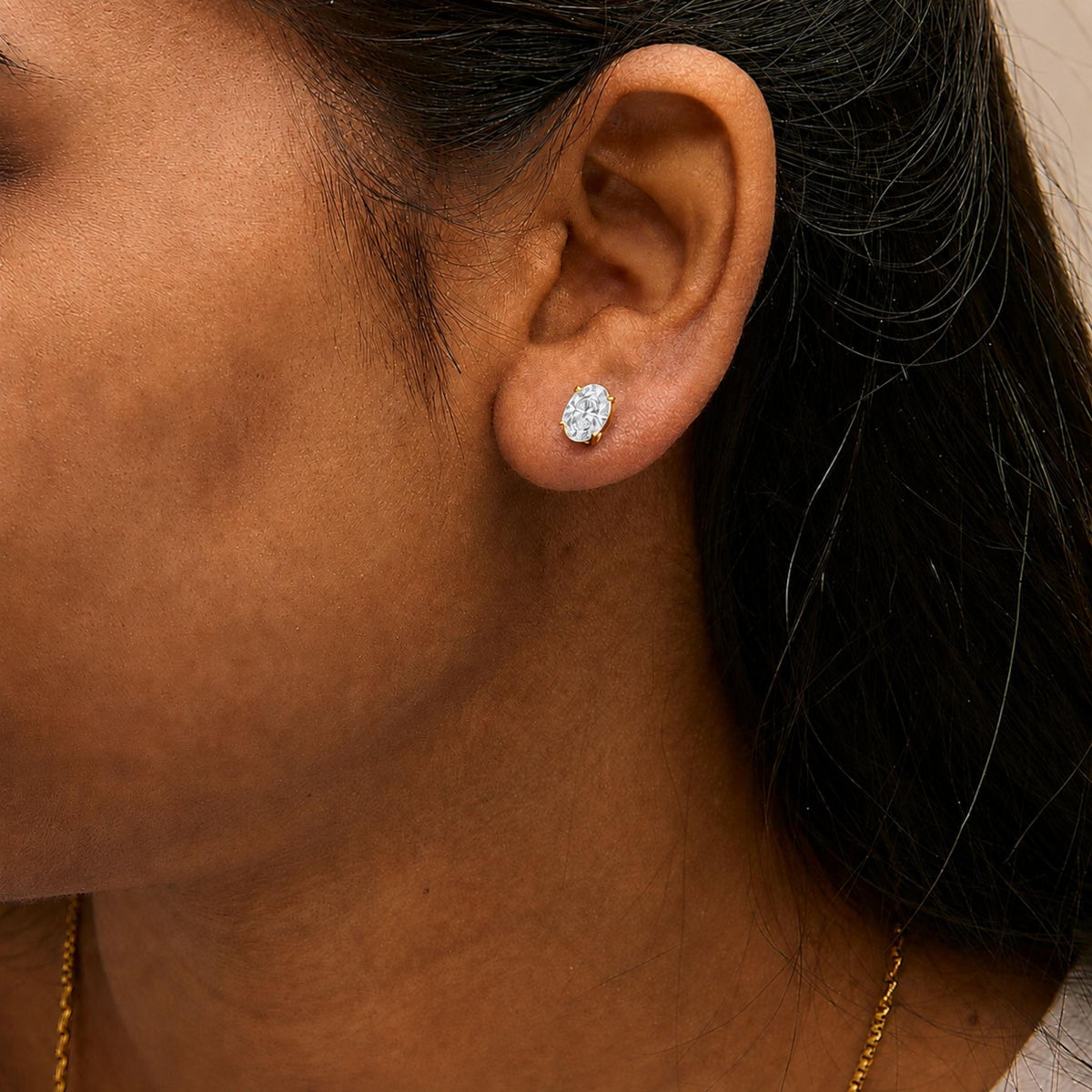 14K Gold Lab Grown Oval Solitaire Diamond Stud Earrings
