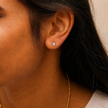 14K Gold Lab Grown Pear Shaped Solitaire Diamond Stud Earrings