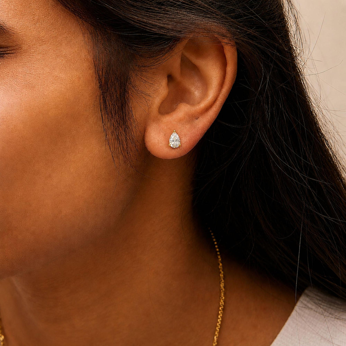 14K Gold Lab Grown Pear Shaped Solitaire Diamond Stud Earrings